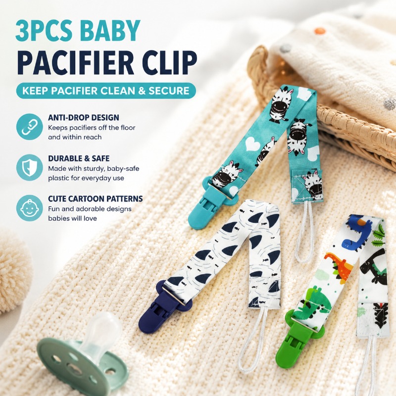 Baby Pacifier Clip - Kit com 3 Prendedores de Chupeta