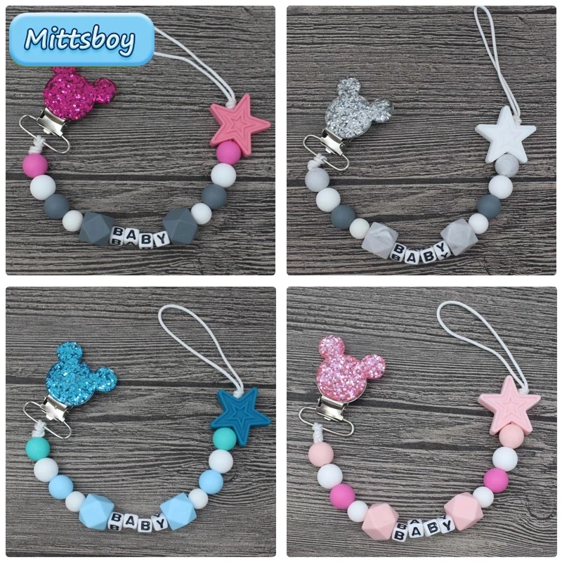 Baby Pacifier Clip - Novo nome personalizado bebê mordedor pulseira